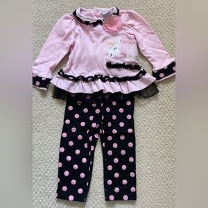 Cute toddler girl 2 piece set 18 month, peplum shirt and polkadot leggings